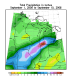 Map of precipitation from first half of September 2008.