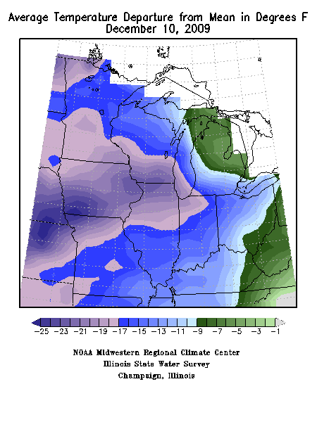 December 10 temperature departure. Source: Midwestern Regional Climate Center