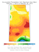 Accumulated Precipitation (in.): Departure from Mean February 1, 2015 to February 28, 2015