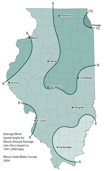 Average Wind Speeds in Illinois, Illinois State Climatologist